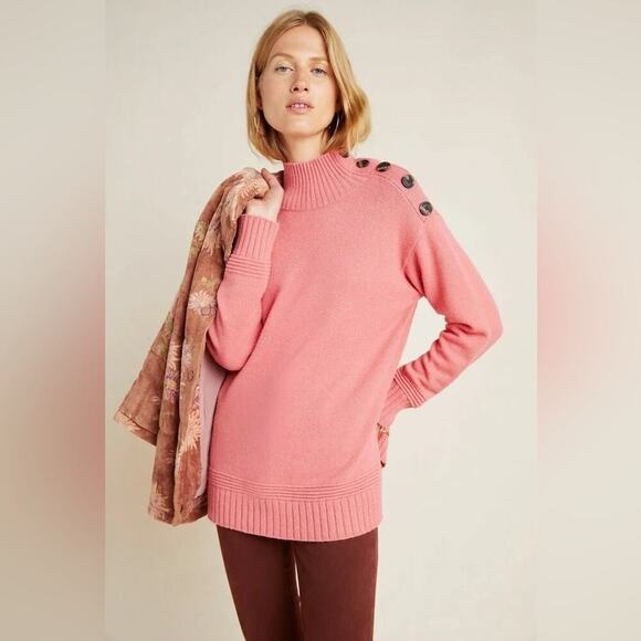 Anthropologie NEW pink mock neck tunic sweater size small - Picture 1 of 7
